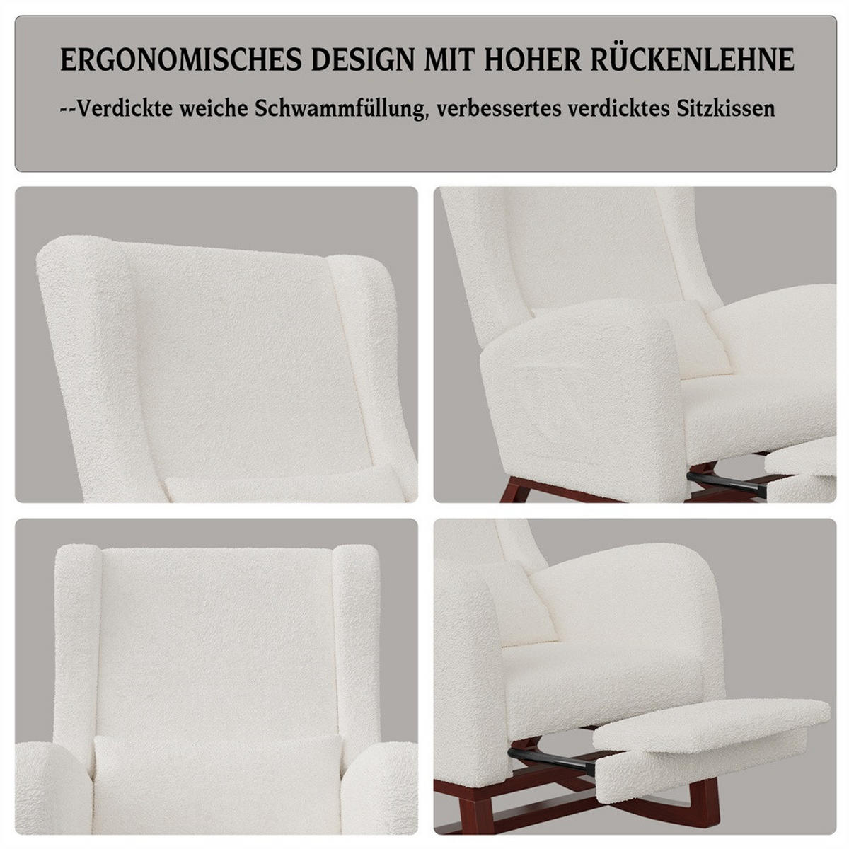 SCHAUKELSTUHL mit integrierter Fußauflage - Relaxsessel mit praktischer Seitentasche - Weiß - Weiß, Textil (64/99/67cm) - DELFA