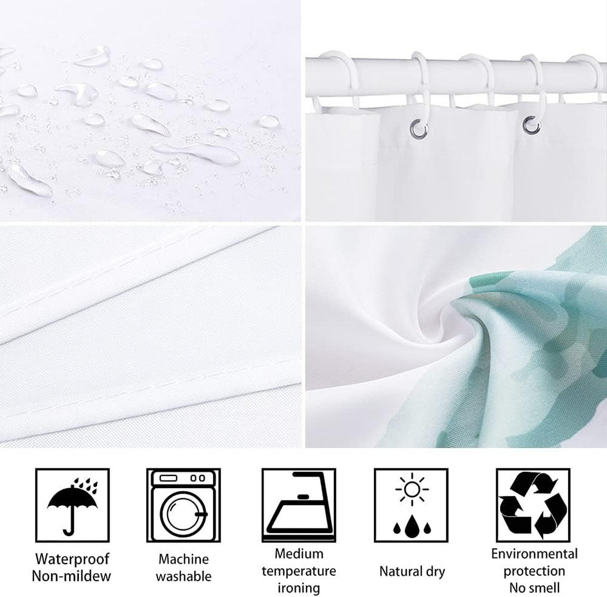 DUSCHVORHANG 90 x 180 cm 3D Stoff Dekoration wasserdicht mit Haken Dusche - Grün, Textil (90/180cm) - MCBOSON