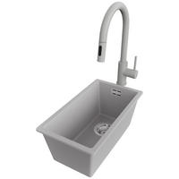 UNTERBAUSPÜLE GRANIT London, 3-er set Grau 26/47 cm, 1 Becken + Küchenarmatur 40/20 cm + Ablauf-Set ab 30er Unterschrank - Chromfarben/Grau, Kunststoff (26/20/47cm) - Primagran
