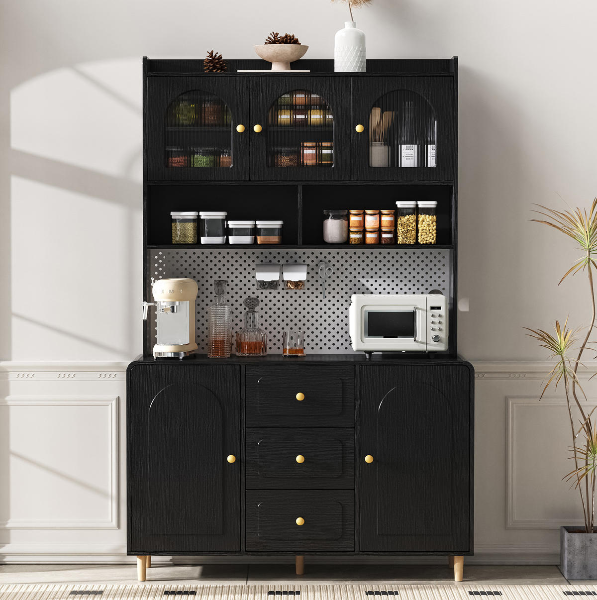 BUFFET 120/40/190 cm schwarz aus MDF mit Lochplatte und Schubladen - Schwarz, Holzwerkstoff (120/190/40cm) - OKWISH