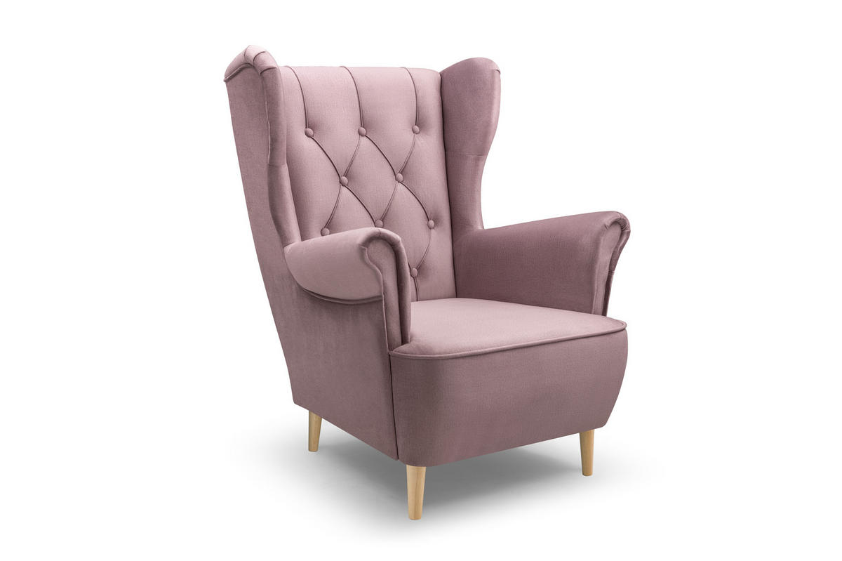 SESSEL TIBER, Polstersessel Glamour Loungesessel, Velours-Stoff Rosa - Rosa, Holz/Holzwerkstoff (75/104/85cm) - MASSENO