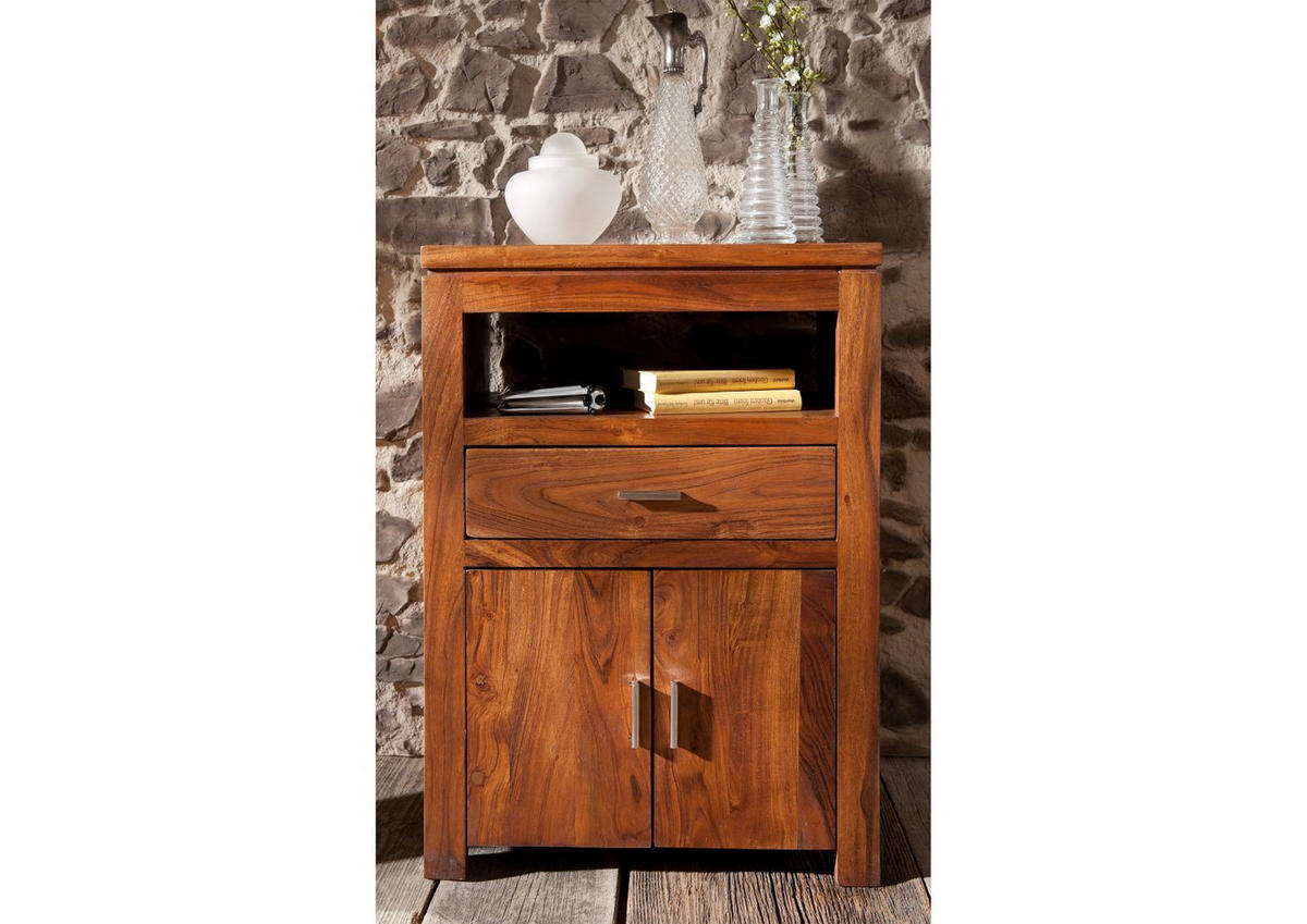 KOMMODE Akazie 55x40x75 hellbraun lackiert SHAMAN #57 - Braun, Holz (55/75/40cm) - Massivmoebel24