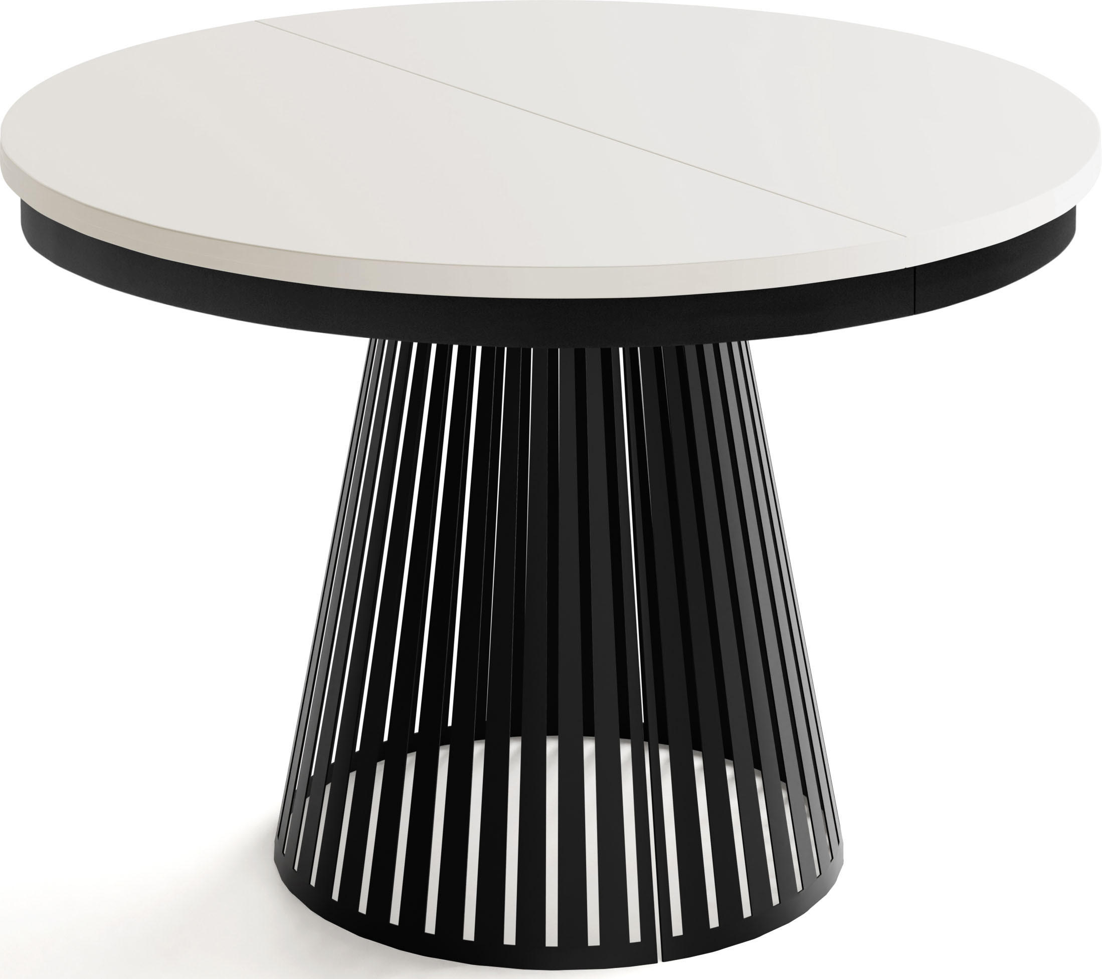 ESSTISCH Naro rund ausziehbar mit Schwarzem Lamellen-Metallgestell, Beige Cashmere 120-200/120/76 cm - Kaschmir/Schwarz, Holzwerkstoff/Metall (120/120/76cm) - WFL GROUP