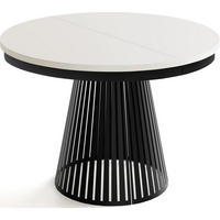 ESSTISCH Naro rund ausziehbar mit Schwarzem Lamellen-Metallgestell, Beige Kaschmir 100-180/100/76 cm - Kaschmir/Schwarz, Holzwerkstoff/Metall (100/100/76cm) - WFL GROUP