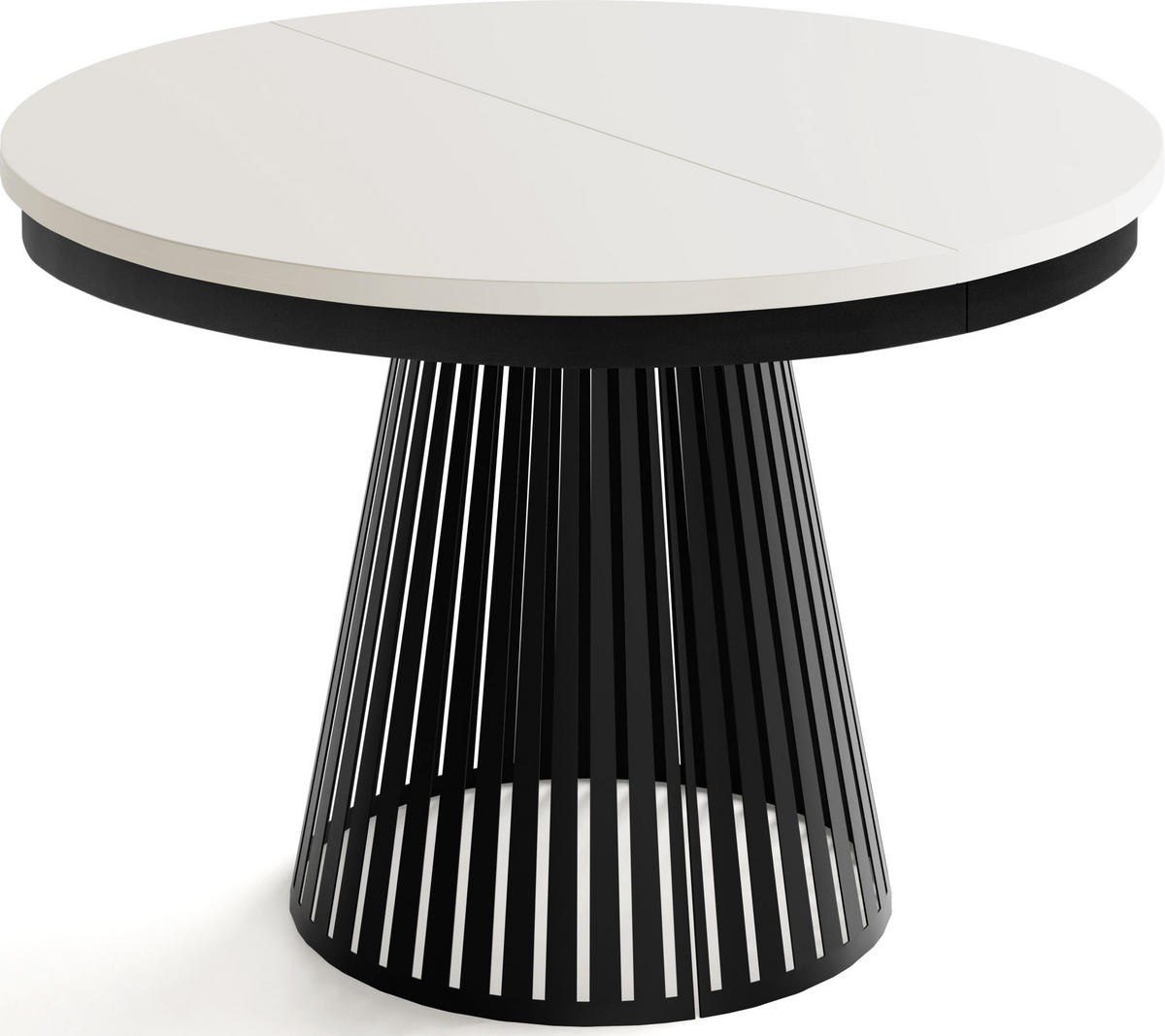 ESSTISCH Naro rund ausziehbar mit Schwarzem Lamellen-Metallgestell, Beige Kaschmir 100-180/100/76 cm - Kaschmir/Schwarz, Holzwerkstoff/Metall (100/100/76cm) - WFL GROUP