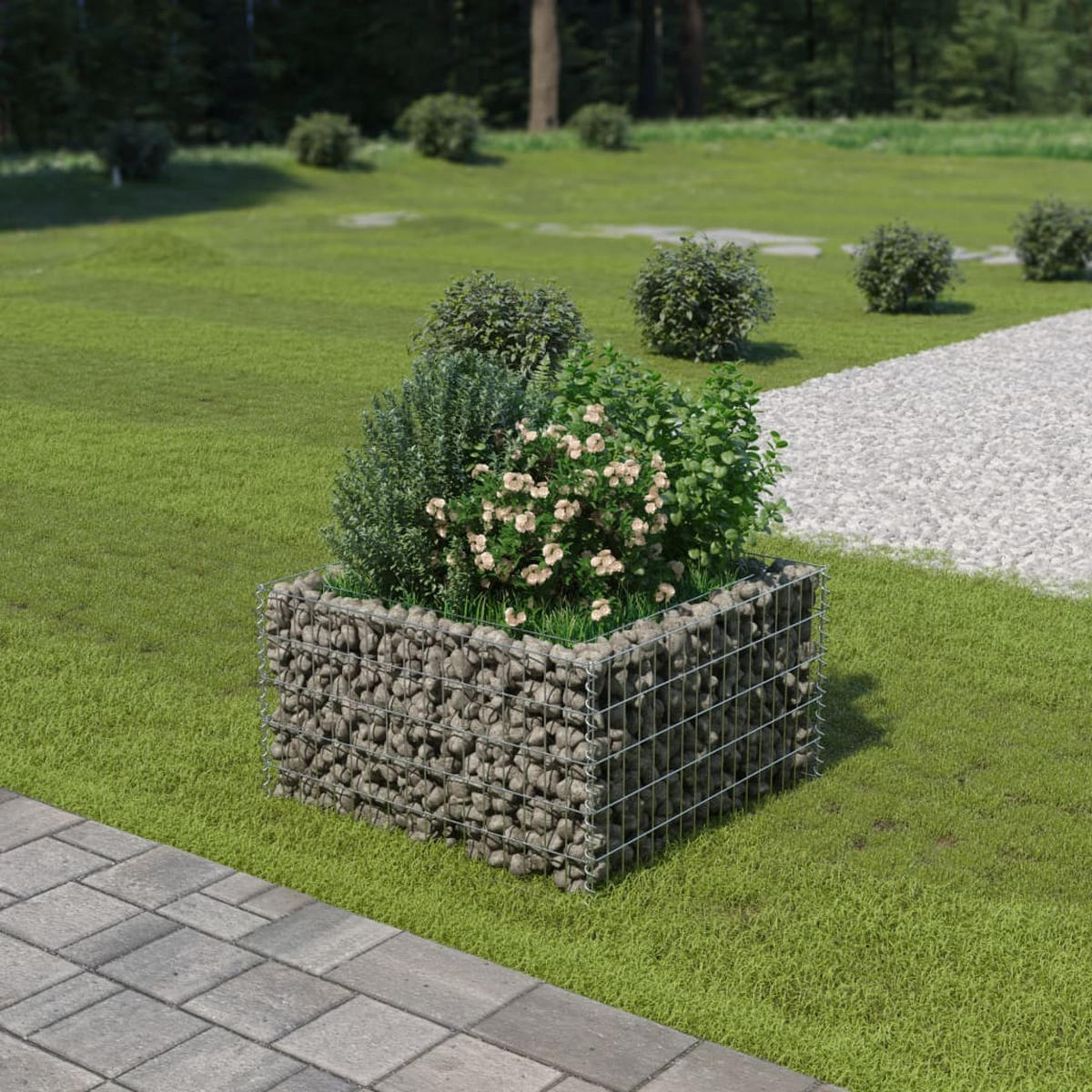 GABIONEN Hochbeet ROON aus Stahl | 90x90x50cm | Steinkorb Gabionengitter - Silberfarben, Metall (90/50/90cm) - DELUKE