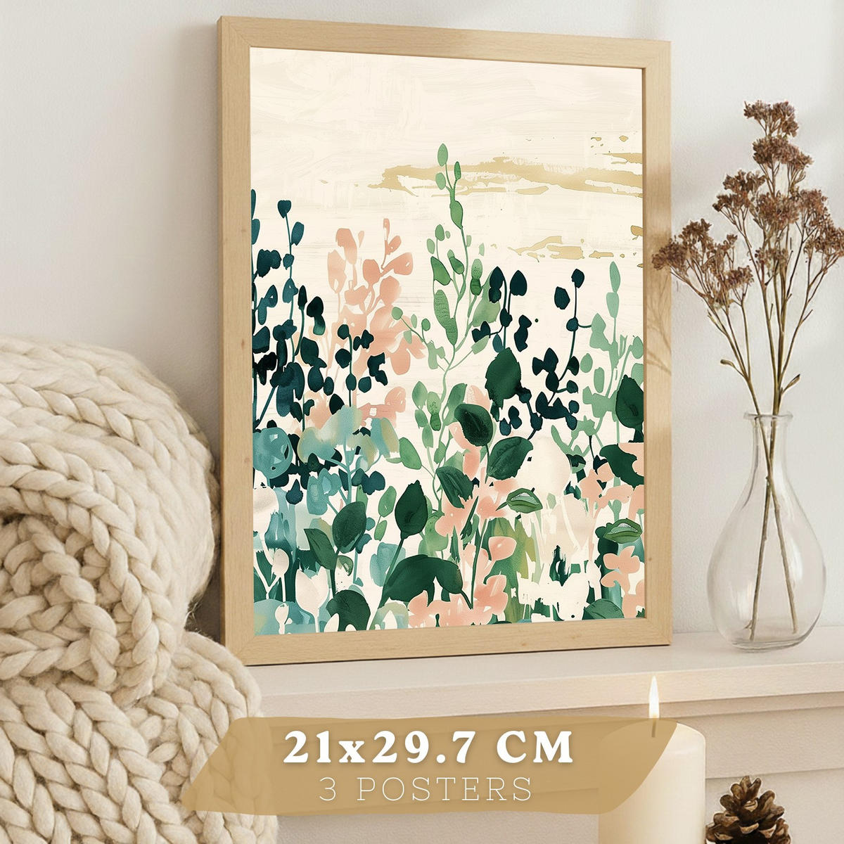 PLAKAT Sada 3 Stromy A3 Lehký dřevěný rám - béžová, papír (29.7/1/42cm) - Nacnic