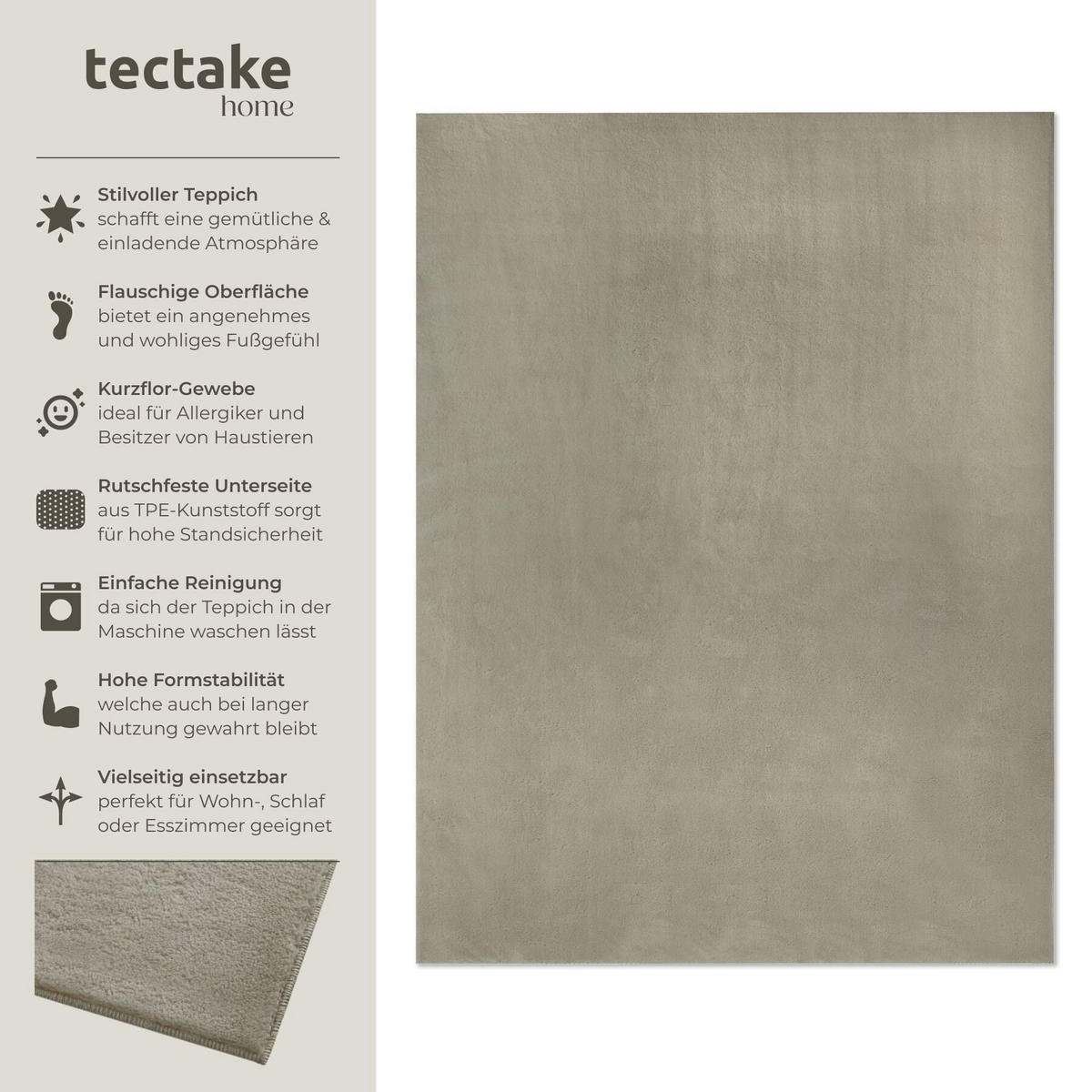 KURZFLORTEPPICH Soft Zone, rutschfeste Unterseite, Sand - Sandfarben, Textil (290/200cm) - tectake