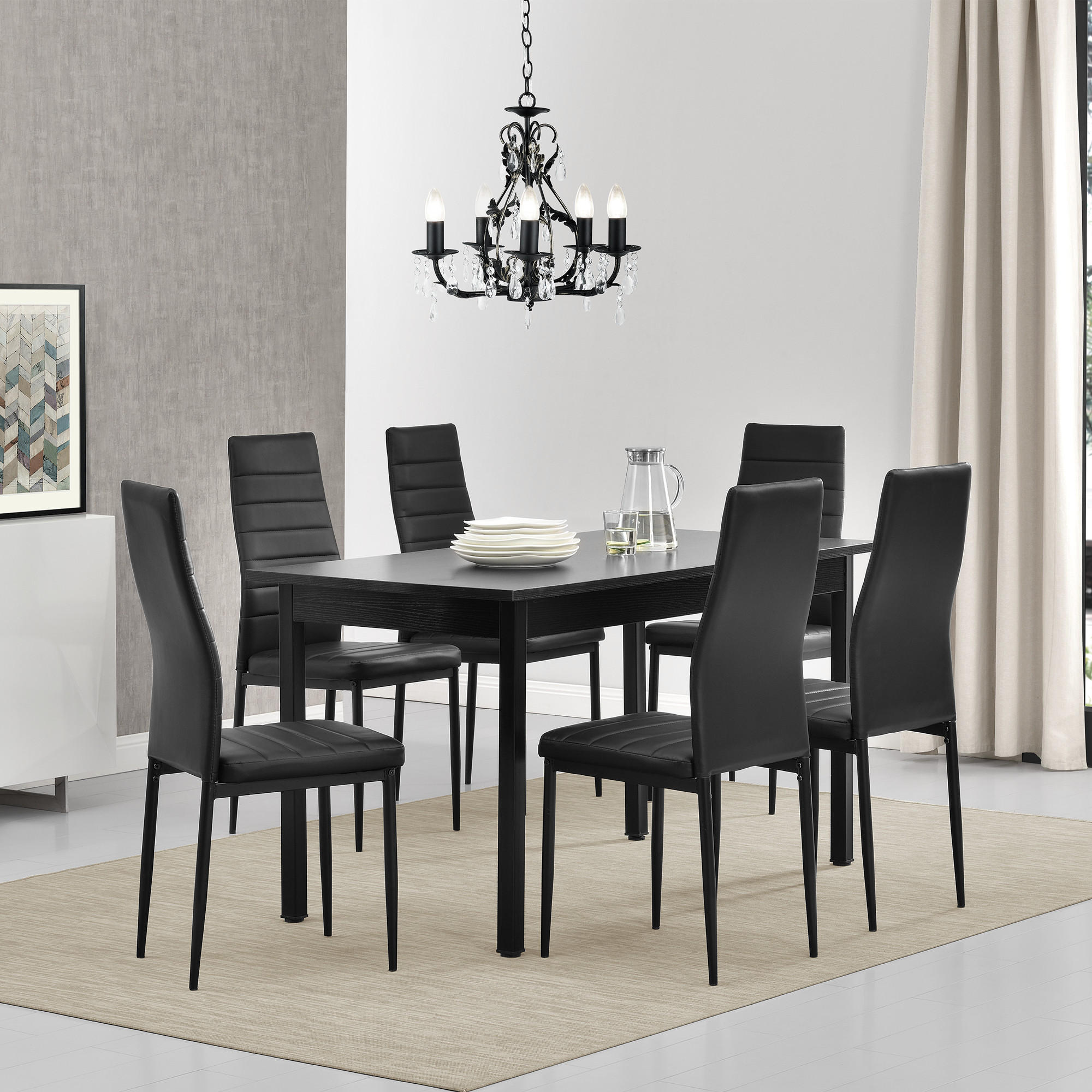 Thumbnail - [en.casa] Tischgruppe, Schwarz, Textil, 6-Sitzer, Rechteckig, 140x75x60 cm, Esszimmer, Bänke, Tisch- & Eckbankgruppen