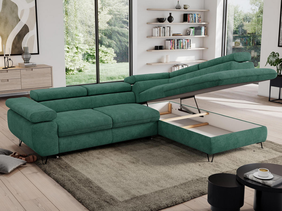 ECKSOFA PEDRO L Grün Struktur - Rechts Seite - Schwarz/Grün, Textil/Metall (273/208cm) - MKS