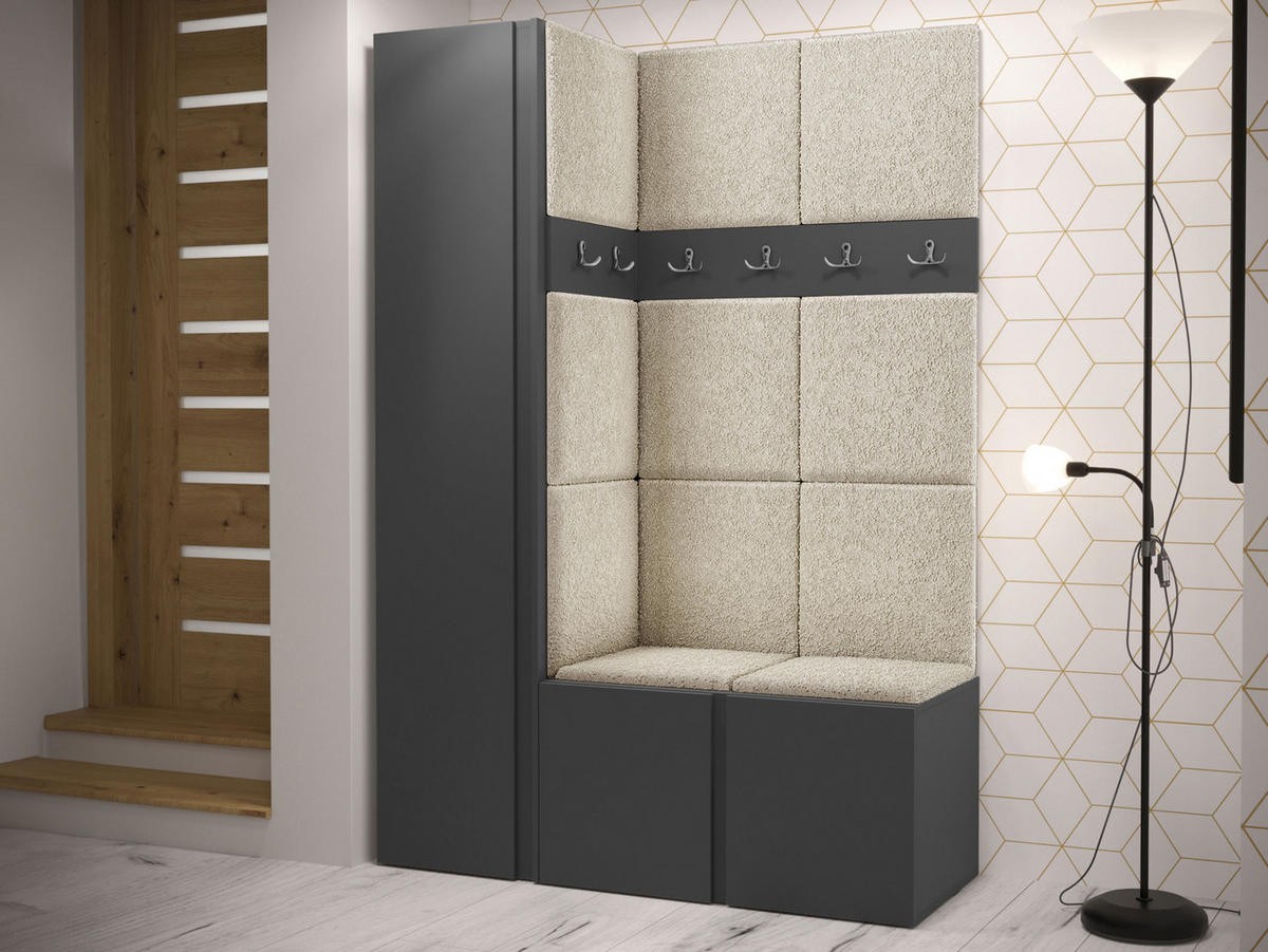 GARDEROBEN-SET Orion IX - Creme/Graphitfarben, Holzwerkstoff/Kunststoff (124/186/46cm) - MIRJAN24