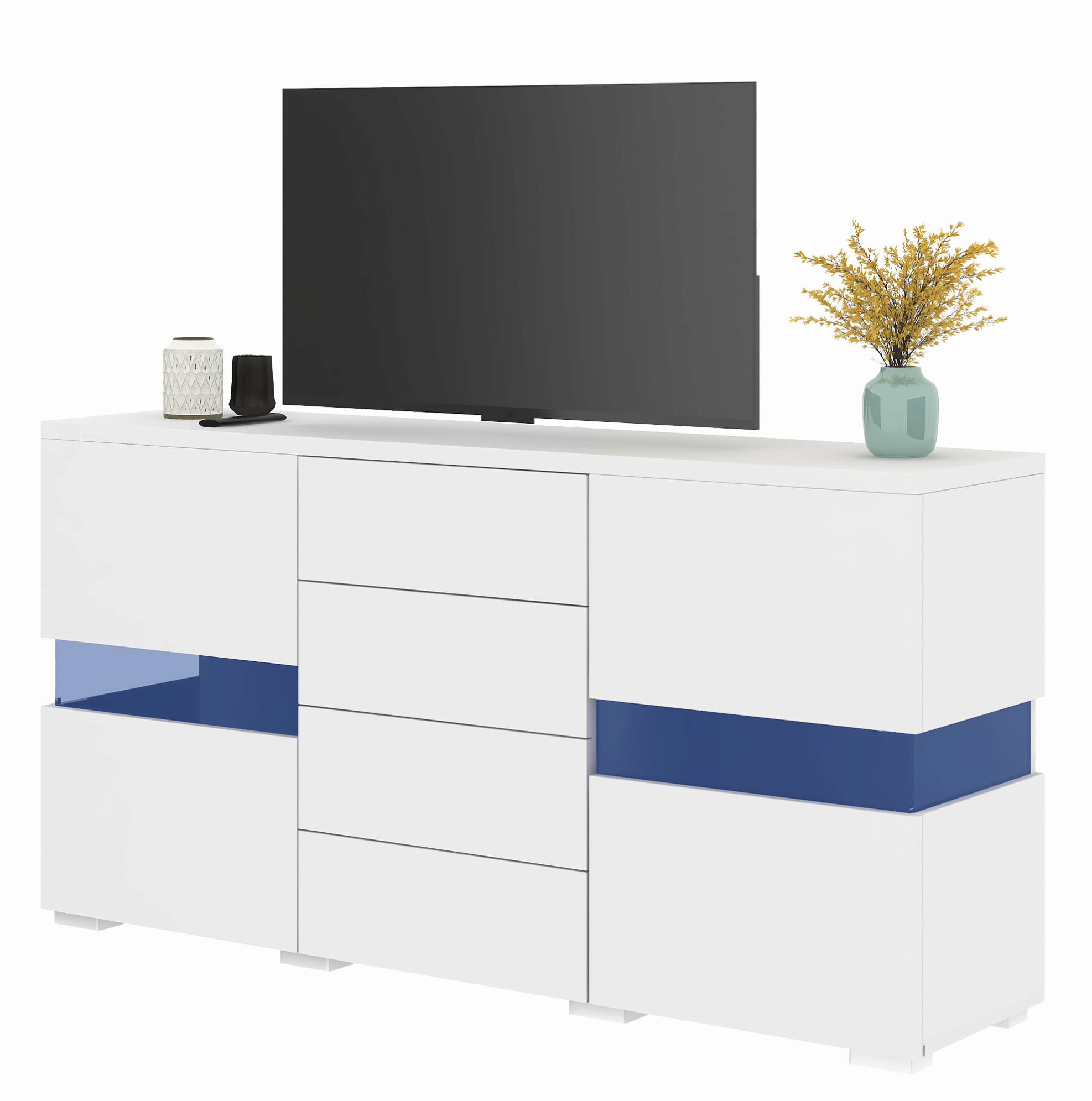 SIDEBOARD 140/35/72 cm aus MDF mit LED-Beleuchtung und 4 Schubladen Weiß - Weiß, Holzwerkstoff (145/72/35cm) - Modenvie
