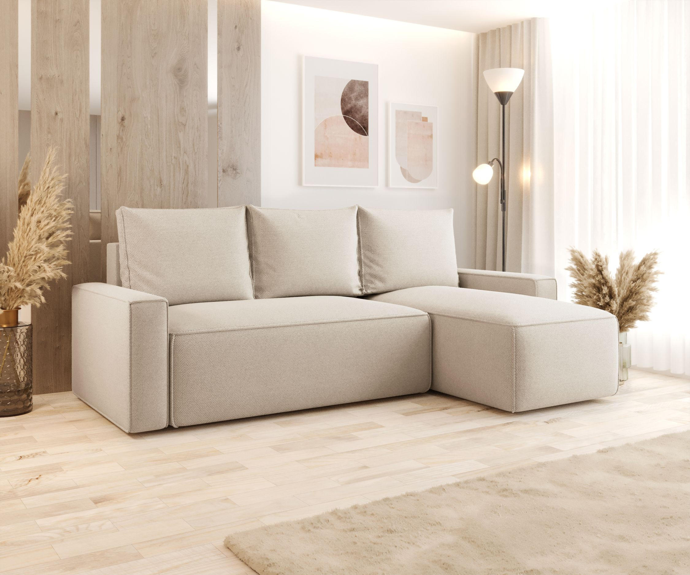 ECKSOFA mit Schlaffunktion SAVIO Curio 09 Rechts - Ecru, Textil (232/140cm) - Bedante