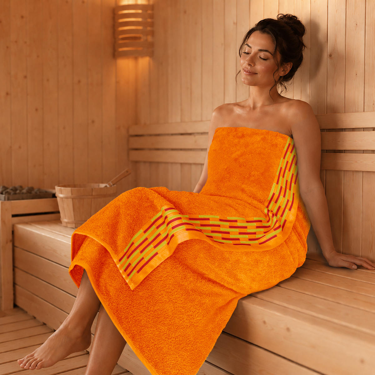 BADETUCH extra groß Lugano Orange 90x180 cm - Orange, Textil (90/180cm) - Lashuma