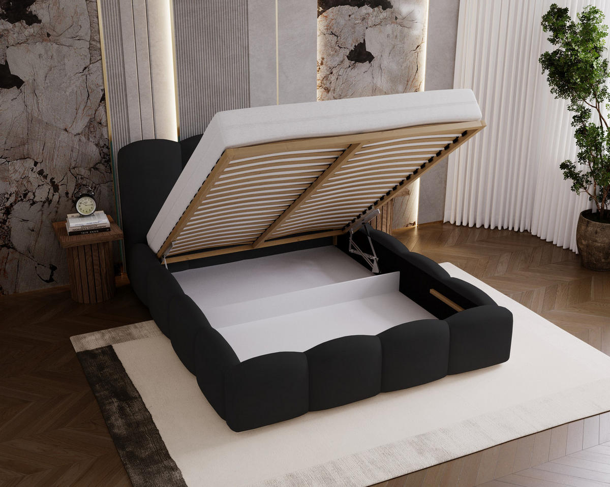 POLSTERBETT 140x200 cm Zenna mit Lattenrost, Bettkasten, Schwarz - Schwarz, Holz/Textil (140/200cm) - Emporius