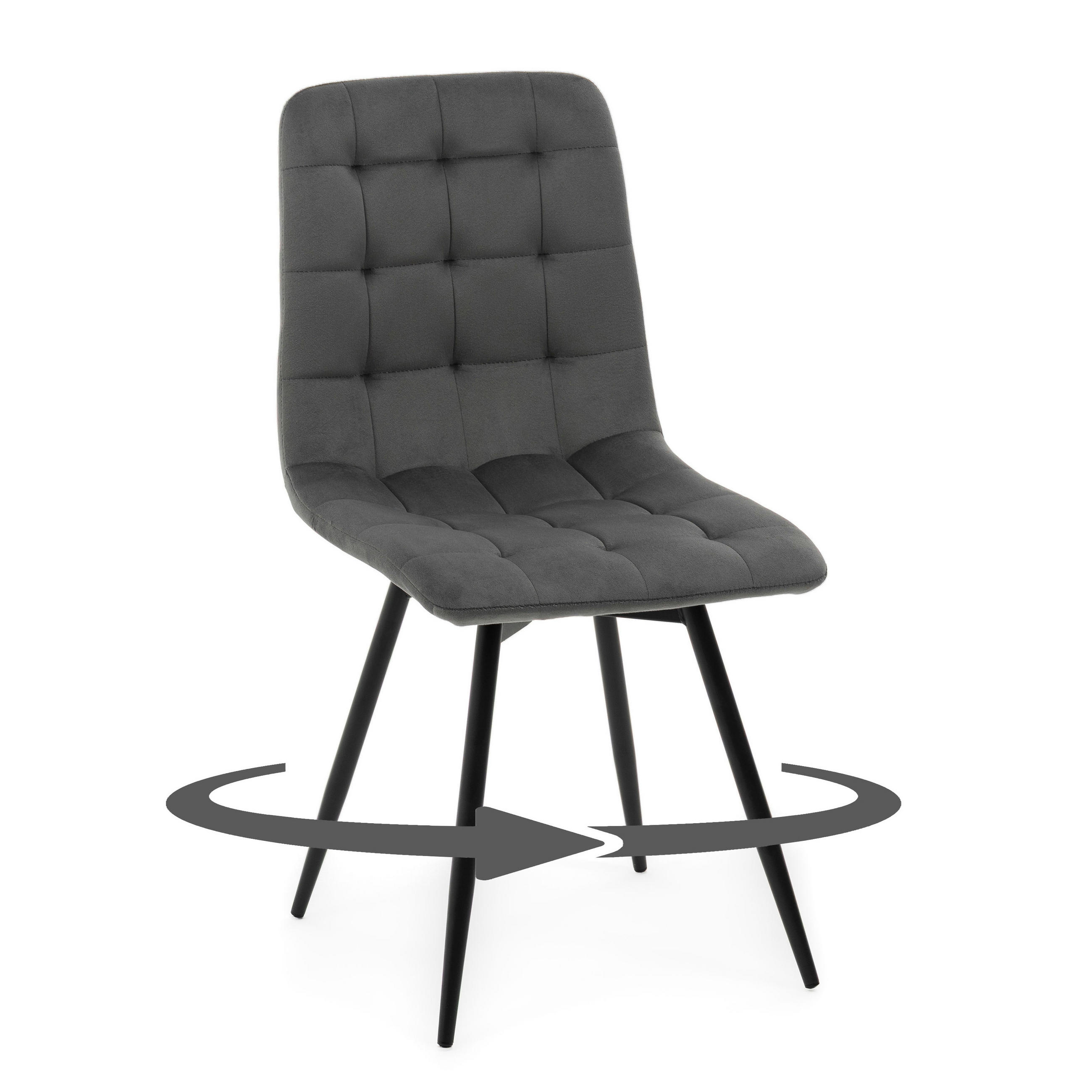 STUHL ARCO drehbar gepolstert mit Steppung - grau - Samt Velours - Schwarz/Grau, Textil/Metall (46/90/51cm) - NEW HOME