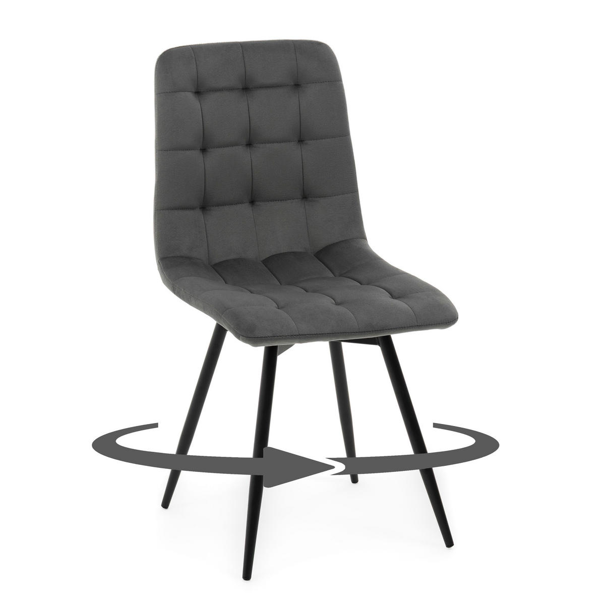 STUHL ARCO drehbar gepolstert mit Steppung - grau - Samt Velours - Schwarz/Grau, Textil/Metall (46/90/51cm) - NEW HOME