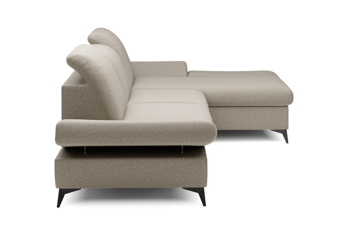 ECKSOFA FELICE R-S Beige Geflochtener Stoff mit Schlaffunktion - Beige, Holz (284/166cm) - MASSENO