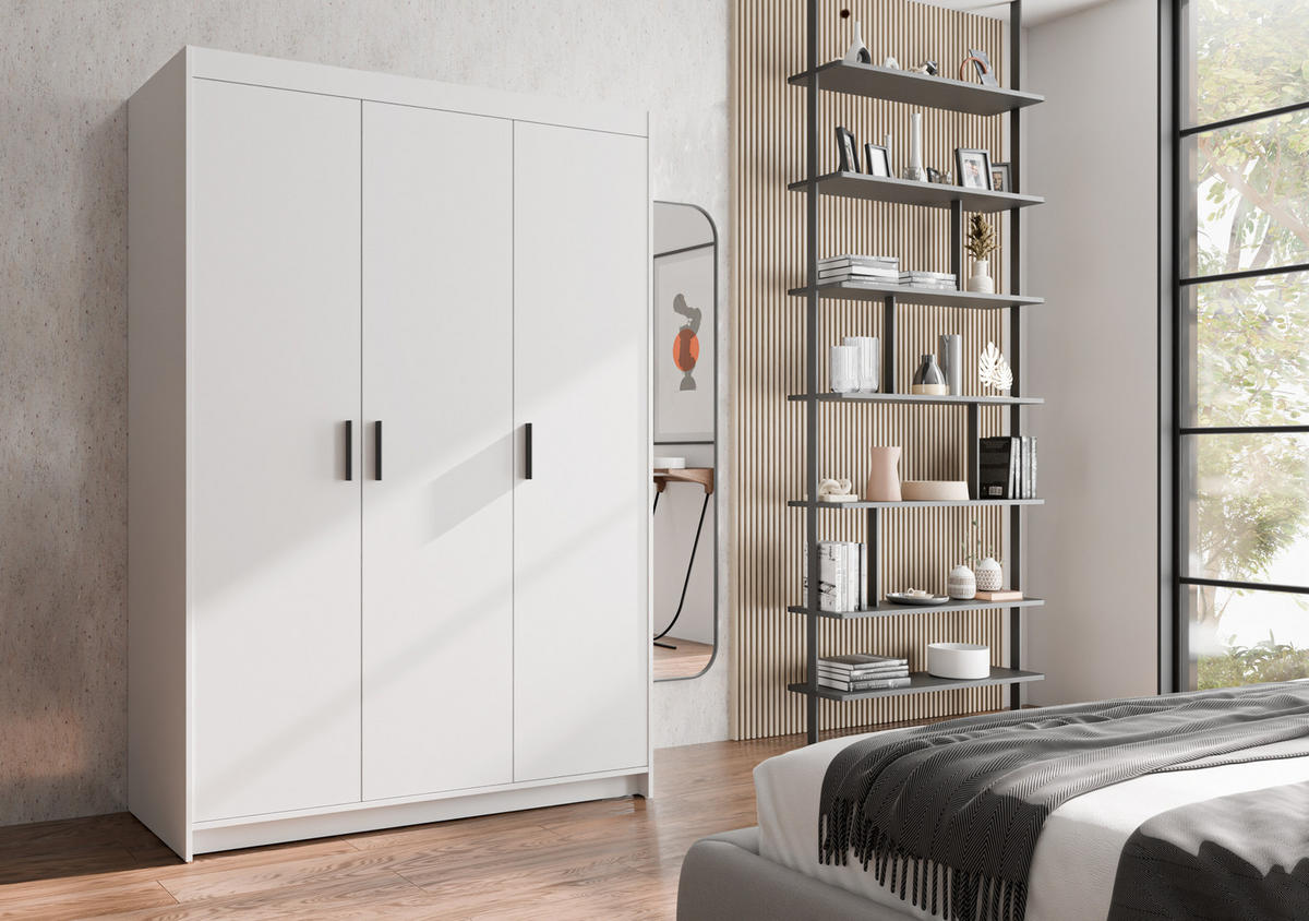 KLEIDERSCHRANK Storicos Weiß 133/190,5/53 cm - Modern 3-türig - Weiß, Holzwerkstoff/Kunststoff (133/190.5/53cm) - AX Living