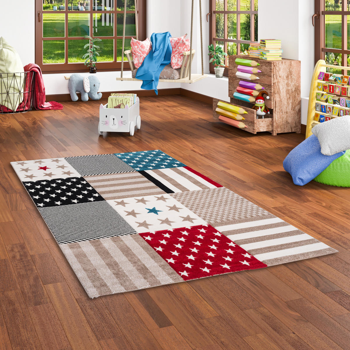 KINDER UND JUGEND TEPPICH MAUI STERNE - Blau/Rot, Textil (120/170cm) - Pergamon