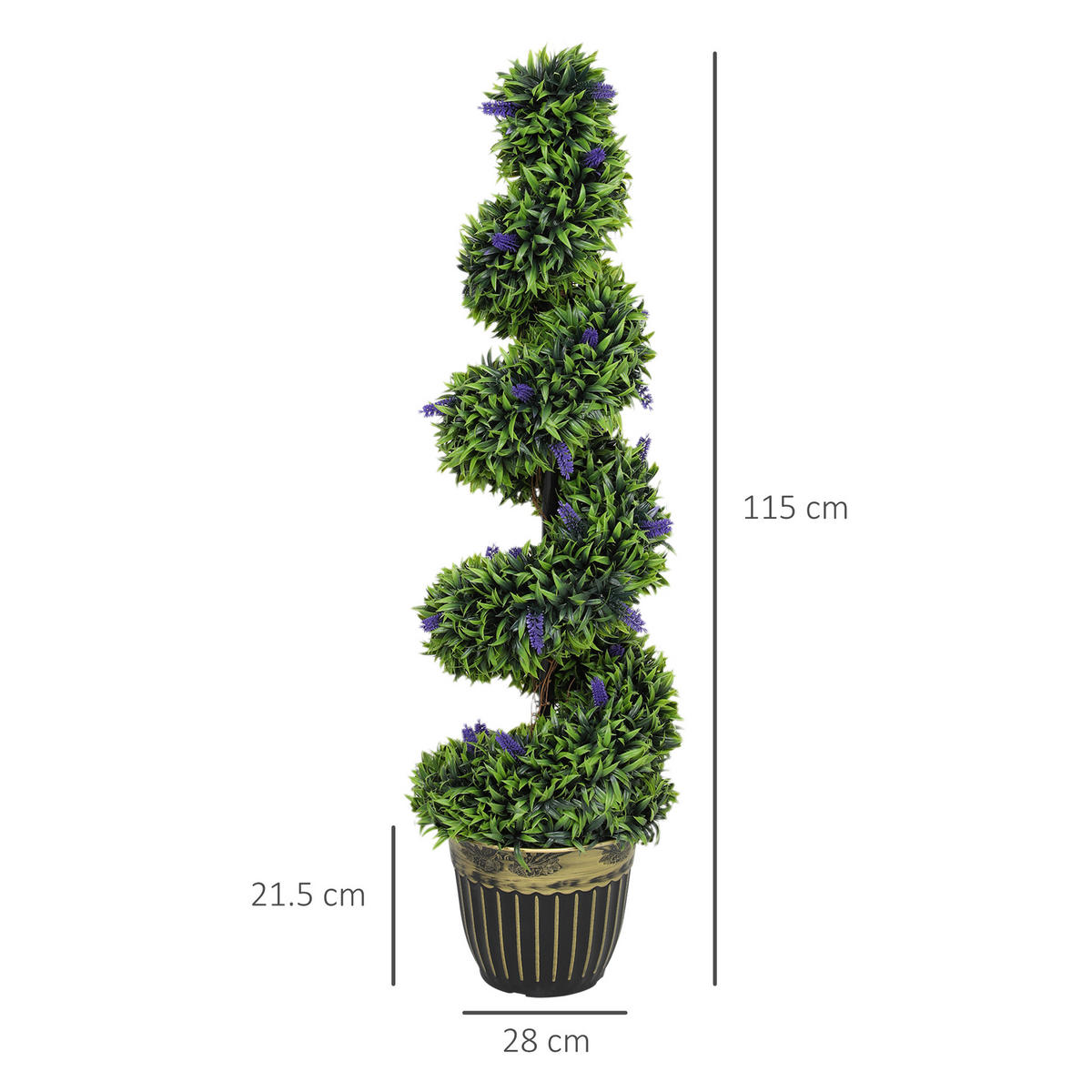 KUNSTPFLANZE, Set mit 2 UV-beständigen Spiral-Buchsbaumpflanzen, 115 cm, mit Lavendel, Grün & Blau - Multicolor, Kunststoff (115cm) - FORIOUS