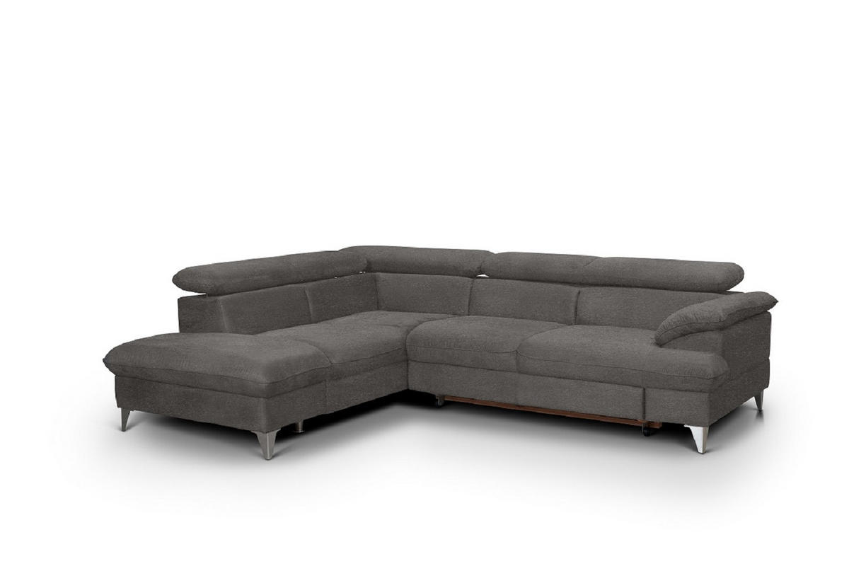 ECKSOFA mit Schlaffunktion und Bettkasten, verstellbare Kopfstützen - Chromfarben/Anthrazit, Textil/Metall (256/208cm) - Cotta