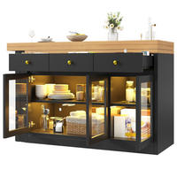 KÜCHENINSEL ausziehbar 120-200/40/75,5 cm mit LED DE-39587 Schwarz - Schwarz, Holzwerkstoff (120/75.5/40cm) - ComfortXL