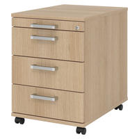 ROLLCONTAINER - 3 Materialschubladen 58/42,8/59 cm in Eichefarben Chromgriff (Metall) - Eichefarben, Holzwerkstoff (42.8/59/58cm) - bümö