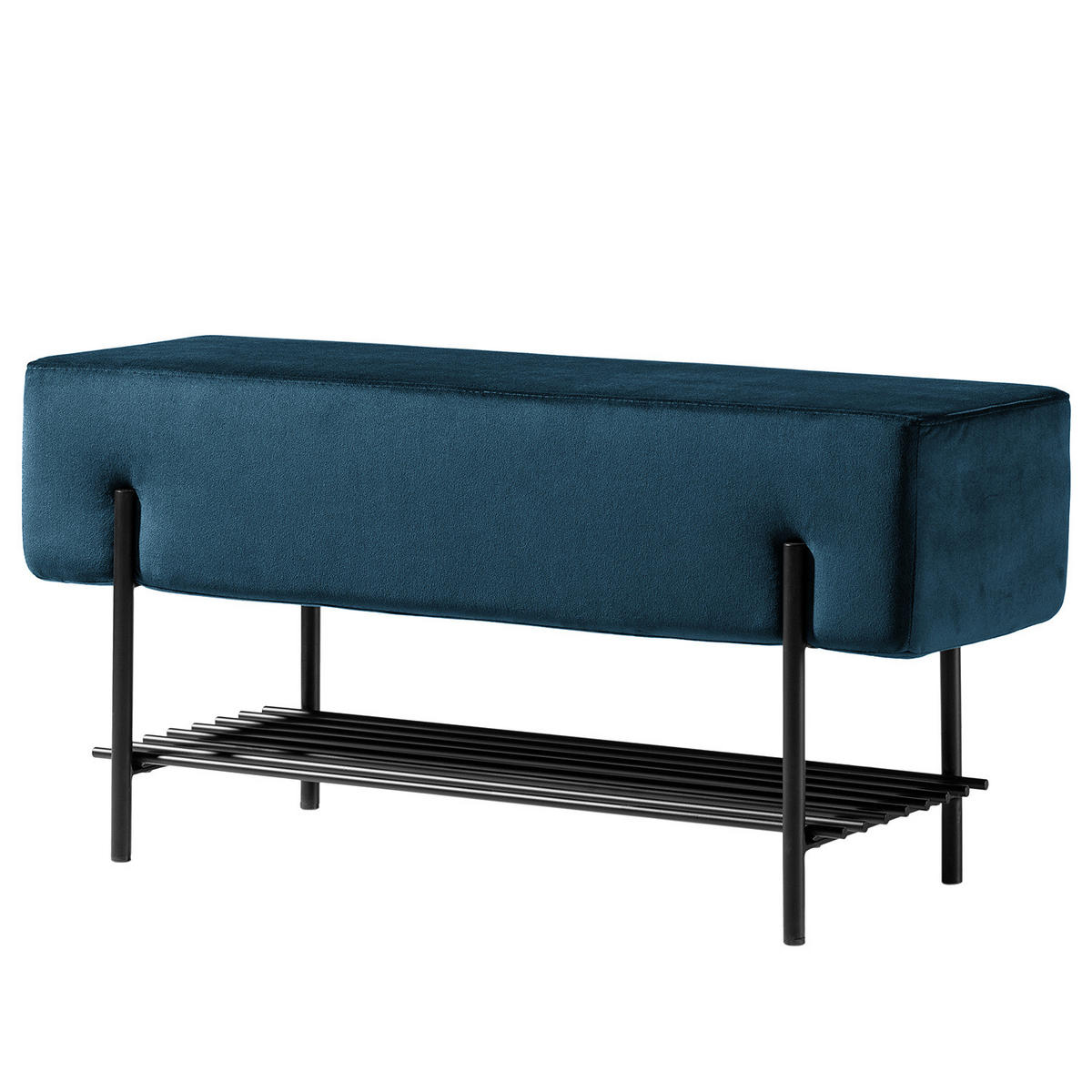 POLSTERBANK - Samt - Schwarz/Dunkelblau, Metall (90/46/34cm) - home24