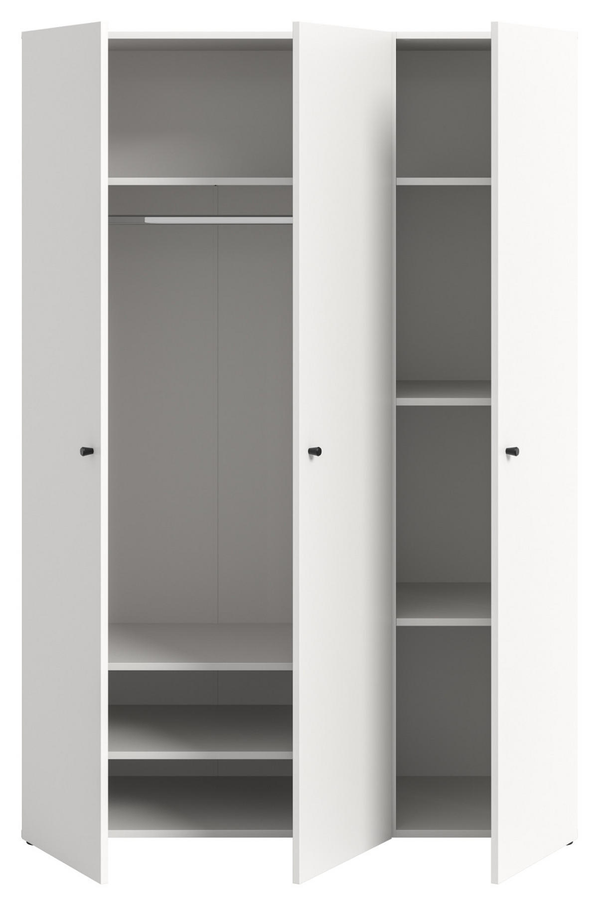 KLEIDERSCHRANK weiß 3-türig 120 cm, Drehtürenschrank mit zusätzlichen Einlegeböden - Schwarz/Weiß, Holzwerkstoff/Kunststoff (120/176/51cm) - Inn.Furn