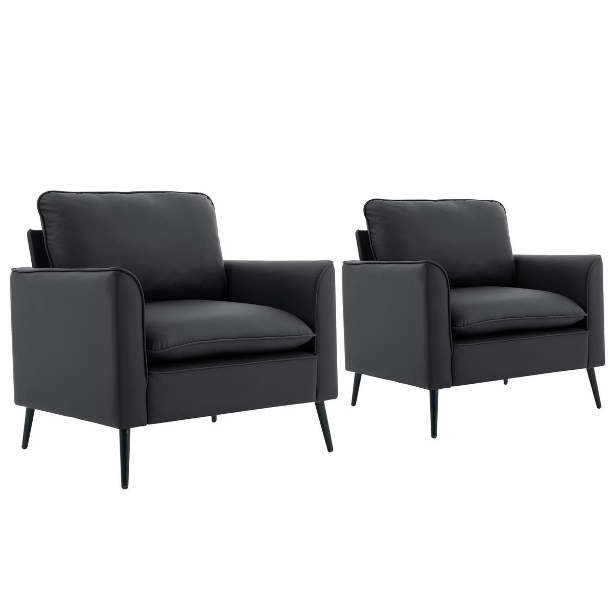 SESSEL Kunstleder Schwarz mit kissen - Schwarz, Holzwerkstoff/Textil (80/80/68cm) - WISHDOR