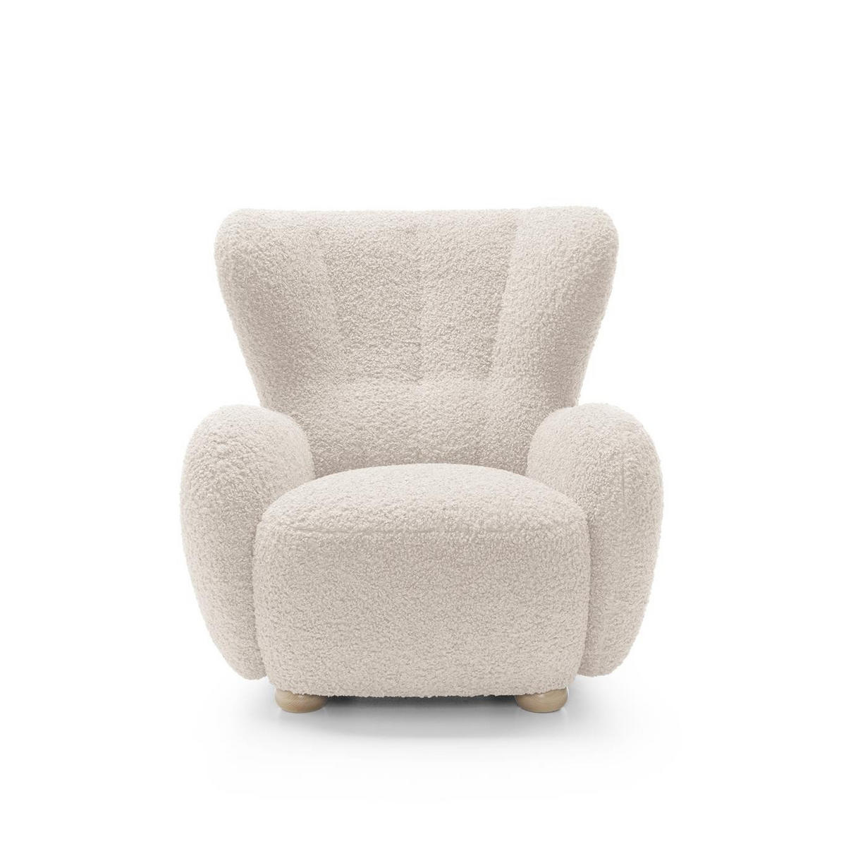 OHRENSESSEL Teddy Creme, Buchenholz Bein, Sessel aus Boucle-Stoff - Buchefarben/Creme, Holzwerkstoff/Textil (88/91/100cm) - Bettso