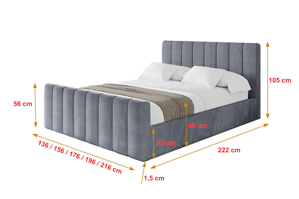 POLSTERBETT mit Bettkasten, Fußteil und Lattenrost, Boxbett ohne Matratze - STERA-Z 180x200 Grau - Grau, Holzwerkstoff/Textil (180/200cm) - ALTDECOR