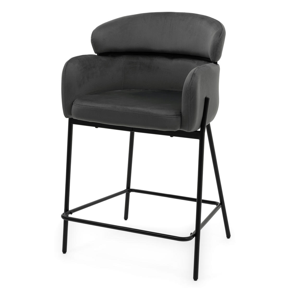 BARHOCKER BOLZANO gepolsterter mit Steppung - grau - Samt Velour - Schwarz/Grau, Textil/Metall (60/99/55cm) - NEW HOME