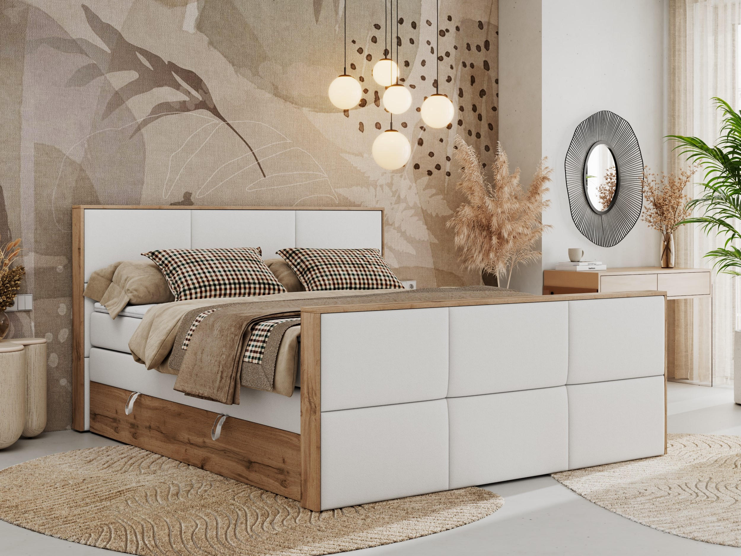 BOXSPRINGBETT ALBERO 2 KING DUO 120/200 Weiß Kunstleder - H3 - Weiß, Holz/Textil (120/200cm) - MKS