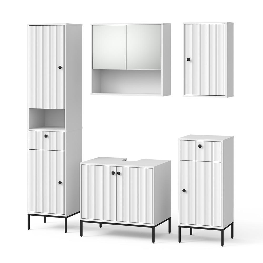 BADMÖBEL-SET Eliza Weiß Riffel 5 Teile - Weiß, Holzwerkstoff (70/65/45cm) - Vicco