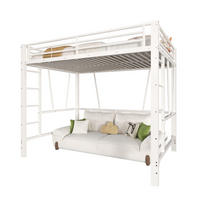 HOCHBETT 140/200 cm in Weiß mit Doppelleiter, Schutzgeländer und offenem Raum unter dem Bett aus Metall - Weiß, Metall (140/200cm) - STILVORA