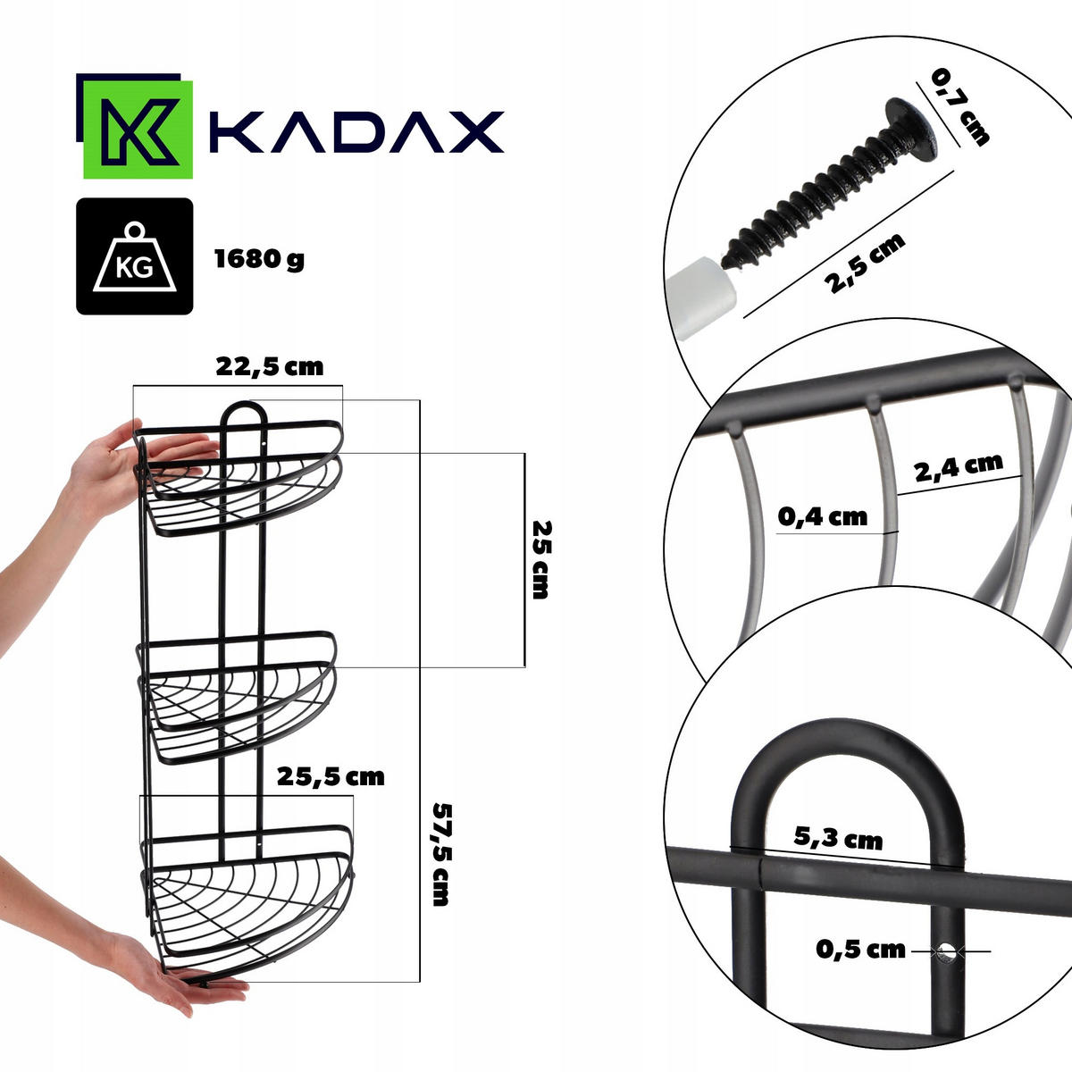 BADEZIMMER-ECKREGAL schwarz - Schwarz, Metall (26/58cm) - KADAX