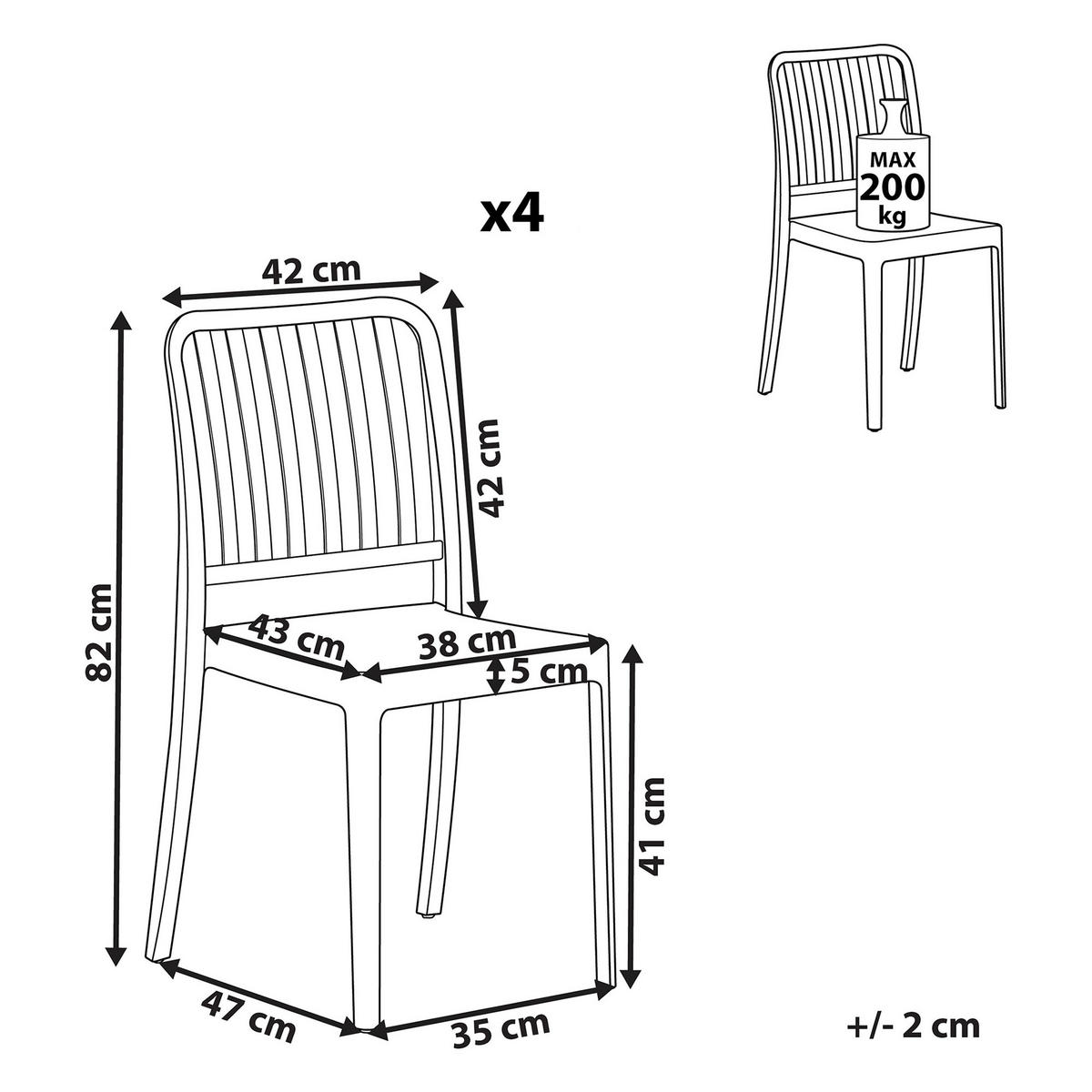 GARTENSTUHL 4er-Set Kunststoff weiß Sersale - Weiß, Kunststoff (42/82/47cm) - Beliani
