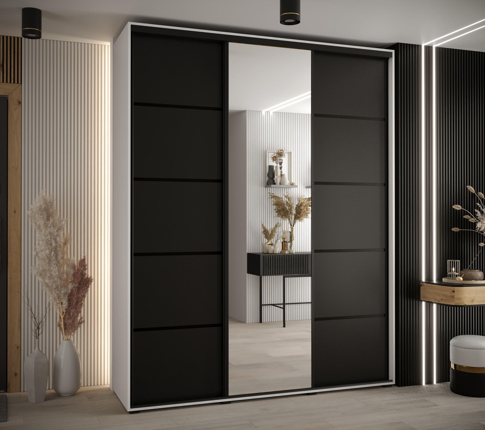 SCHWEBETÜRENSCHRANK 235,2/180/45 3-türig - Schwarz/Weiß, Holz/Metall (180/235/45cm) - Abiks Möbel