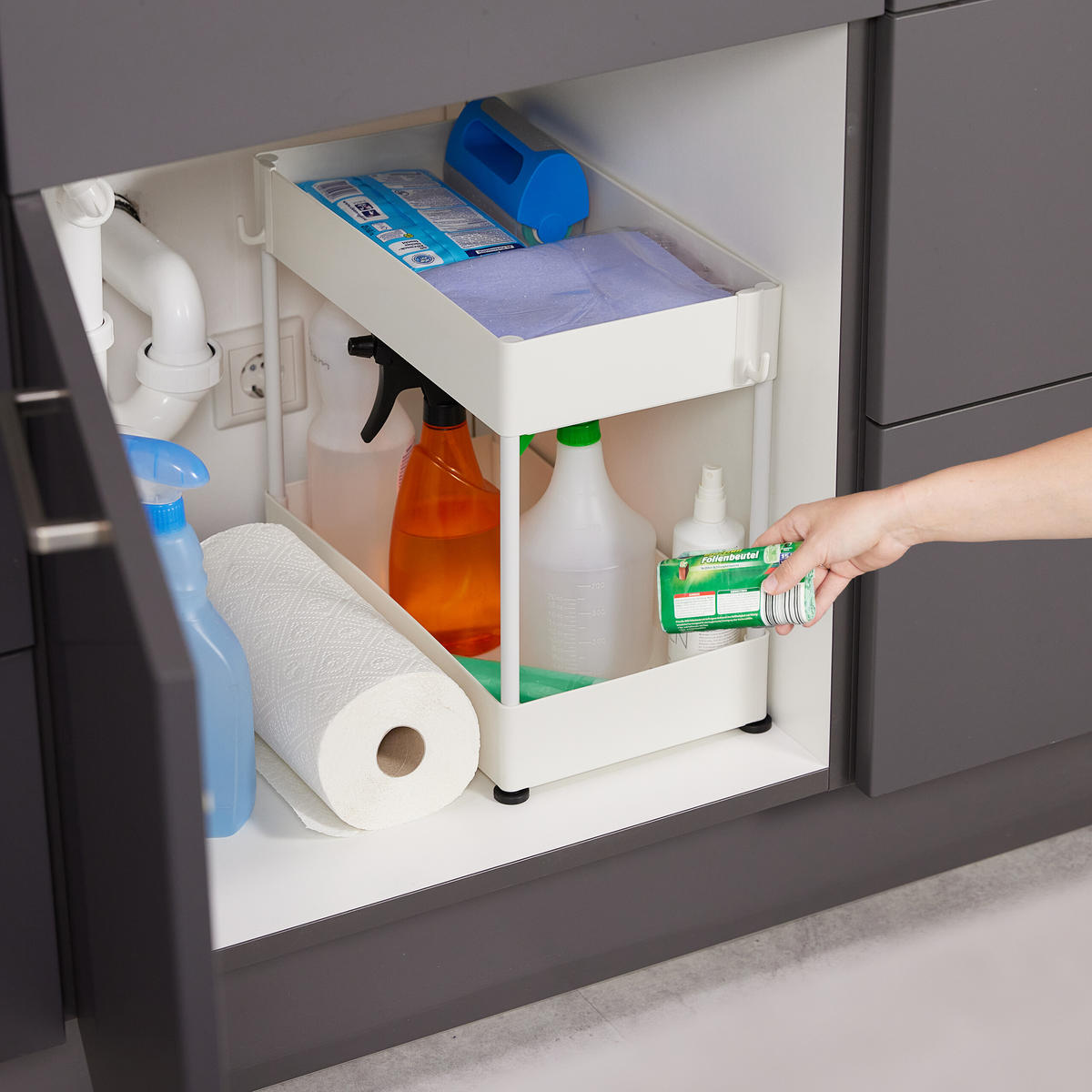 UNTERWASCHBECKENREGAL - Weiß, Kunststoff/Metall (22/42.5/40cm) - Relaxdays