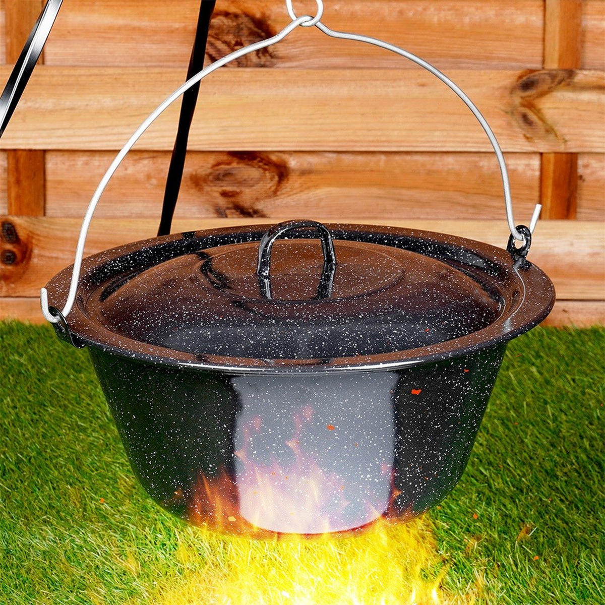 KESSELDECKEL emailliert 40 cm Schwarz - Schwarz, Metall (40/40/4cm) - Orion 