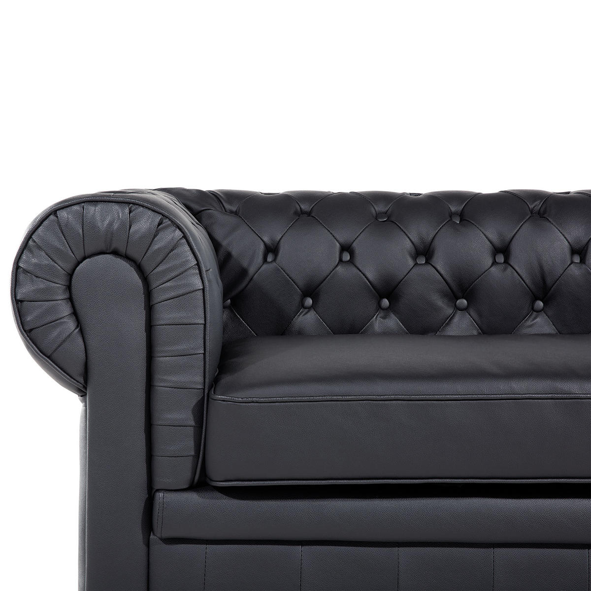 SOFA Leder Schwarz Chesterfield - Schwarz, Leder/Fell (195/75cm) - Beliani