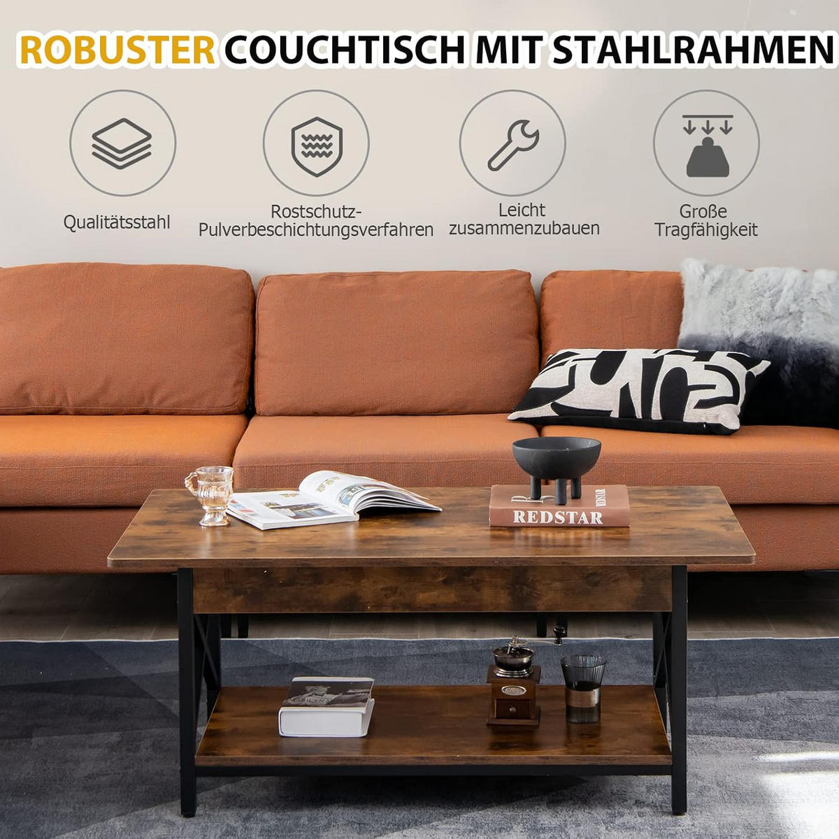 COUCHTISCH Braun - Braun, Holz (110/60/48cm) - COSTWAY