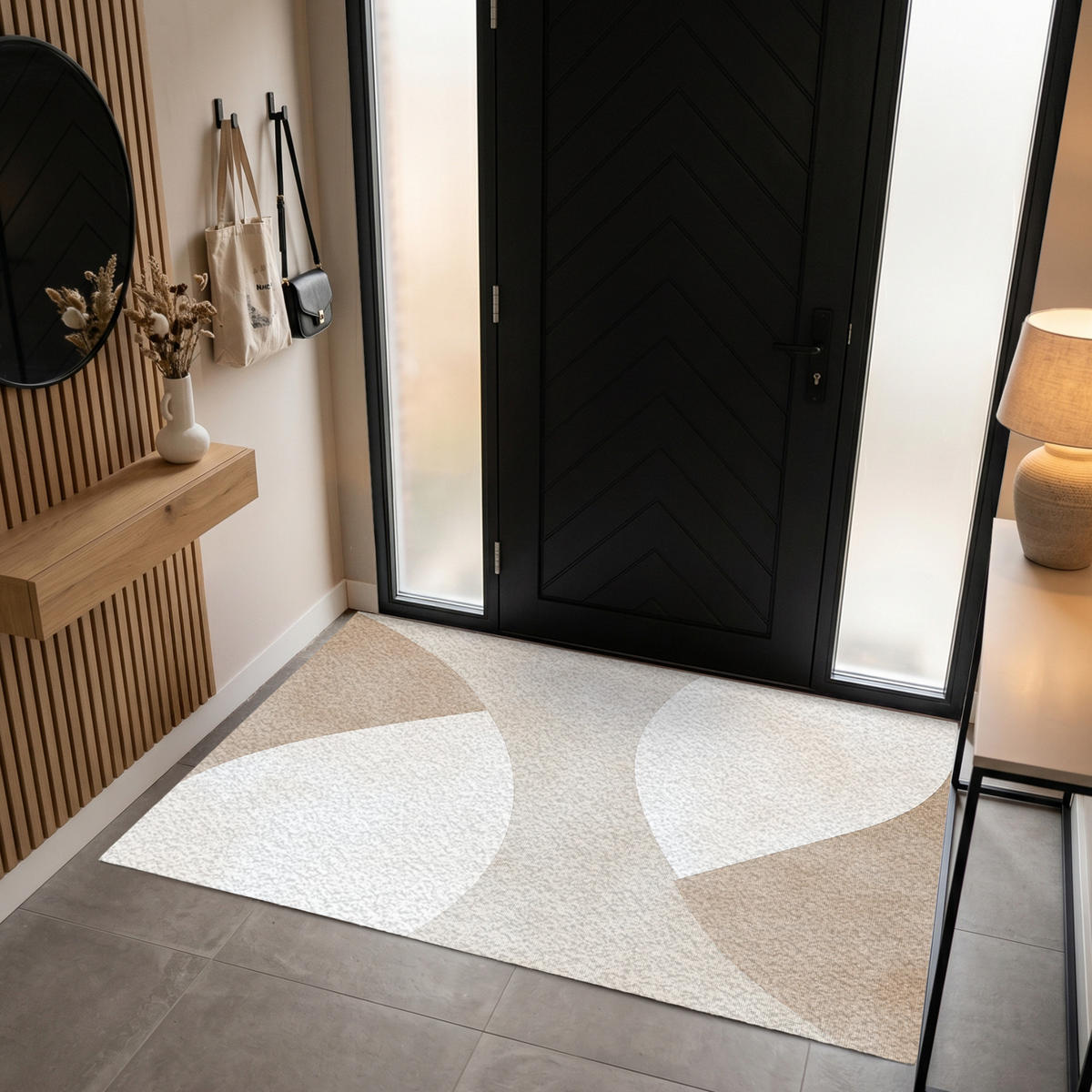 FUSSMATTE Braun - Japandi - Abstrakt Schmutzfangmatte 180x120 cm - Beige, Kunststoff (180/120cm) - MuchoWow