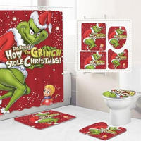 DUSCHVORHANG Weihnachten mit rutschfeste Matte für Toilettendeckel und Badematte mit Haken - Rot, Textil (180/180cm) - MCBOSON