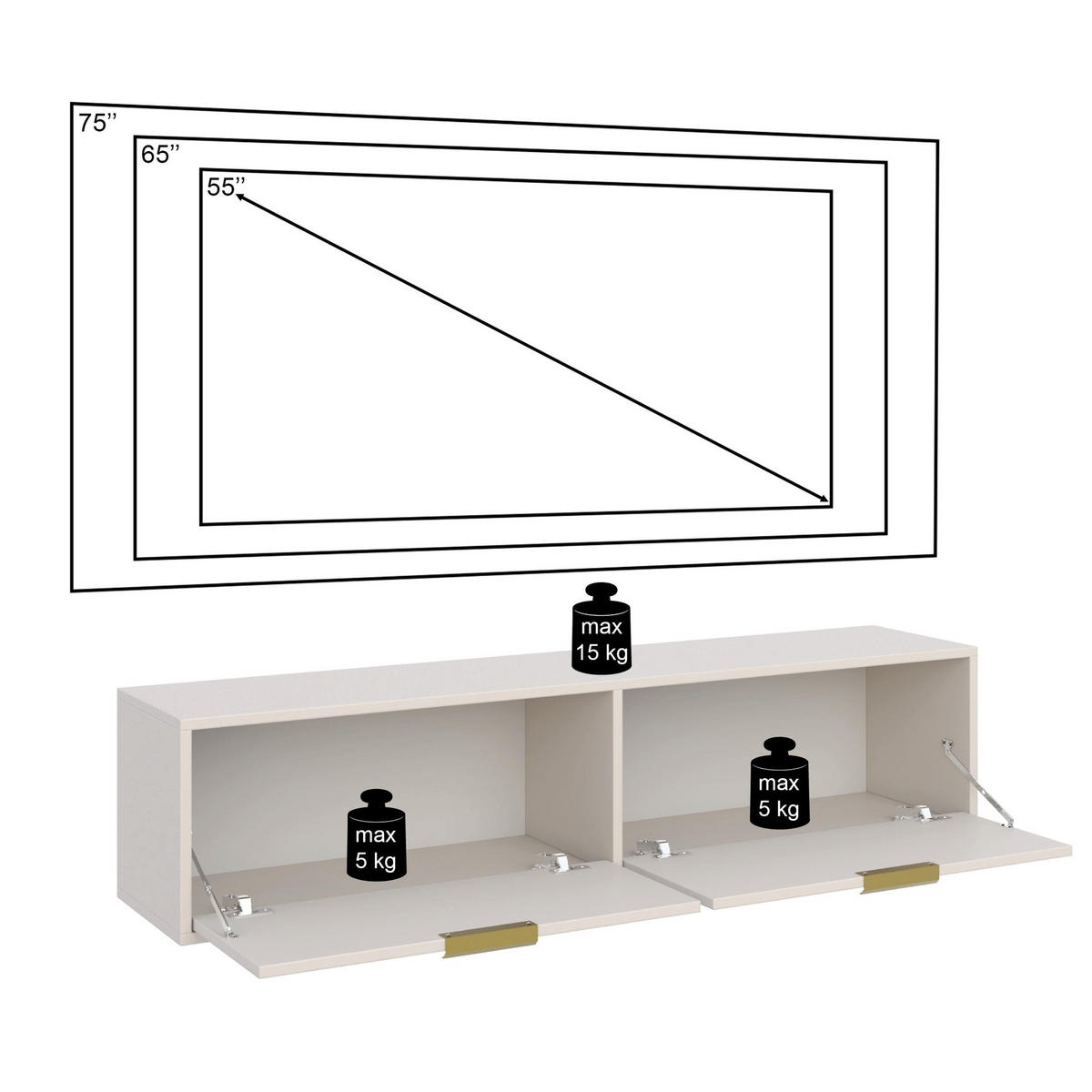TV-HÄNGEBOARD Vena 2-türig, Schwarz, 140 cm - Goldfarben/Schwarz, Holzwerkstoff/Kunststoff (138.6/30/30cm) - Selsey