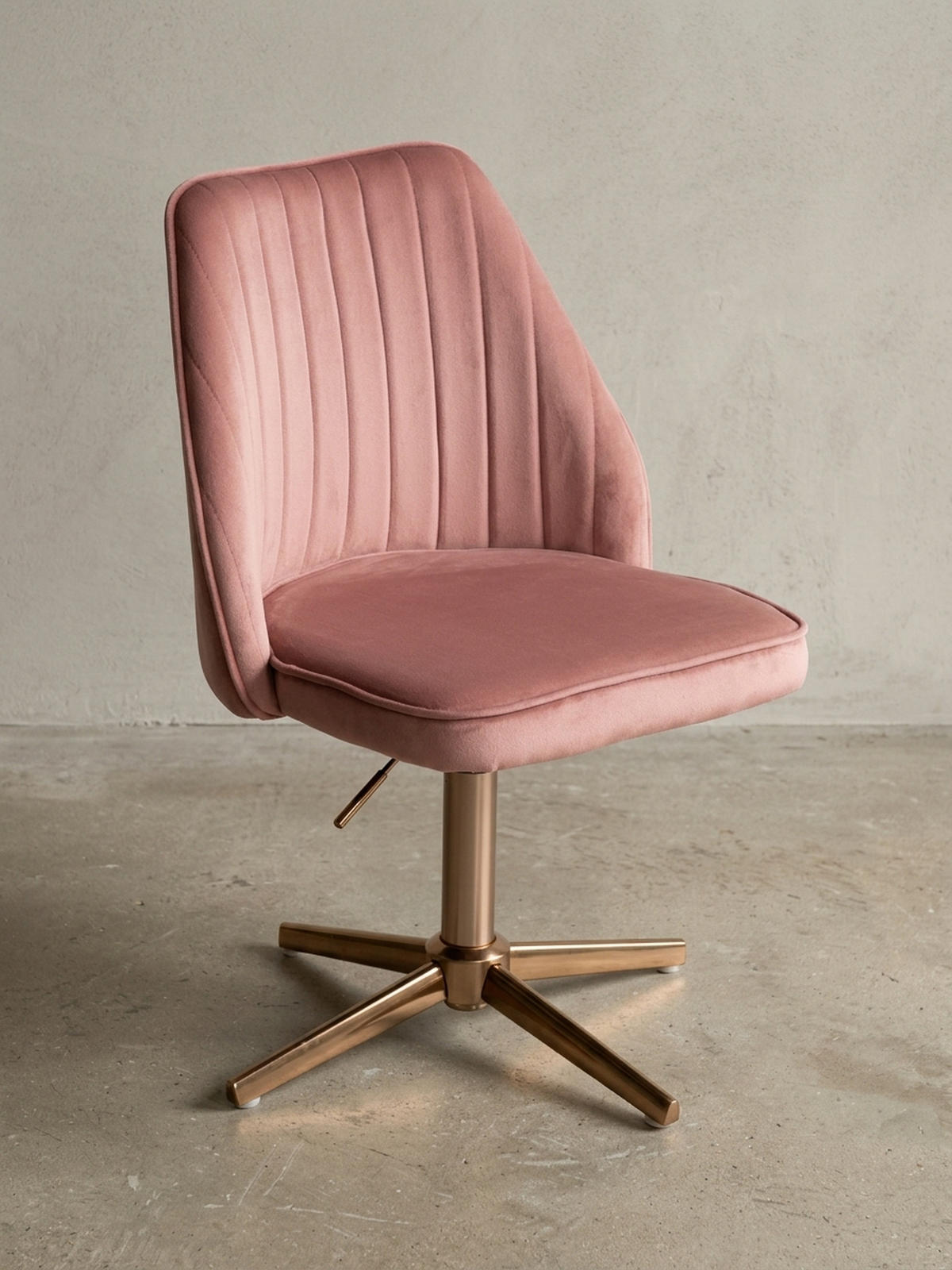 DREHSTUHL Samt mit Höhenverstellung, Eisenfuß und 360° Drehfunktion TANARO, Rosa - Pink/Goldfarben, Textil/Metall (60/100/60cm) - KADIMA DESIGN