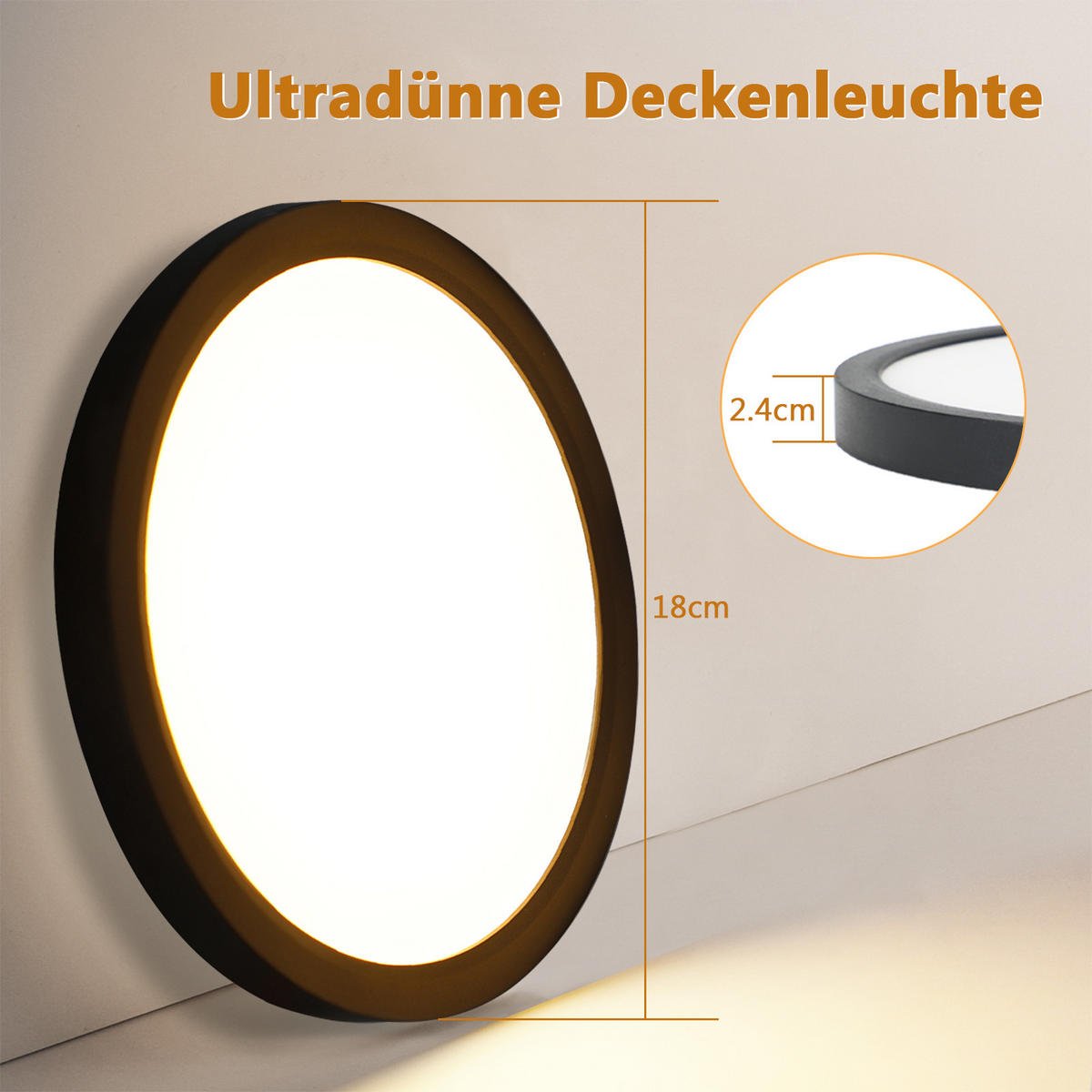 LED-DECKENLEUCHTE Crescentia 18/18/3 cm - Schwarz, Kunststoff (18/18/3cm) - Nettlife
