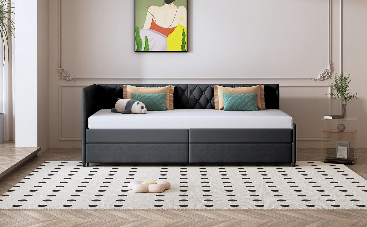 SCHLAFSOFA 90/200 cm grau Samt mit Liegefunktion - Grau, Holz